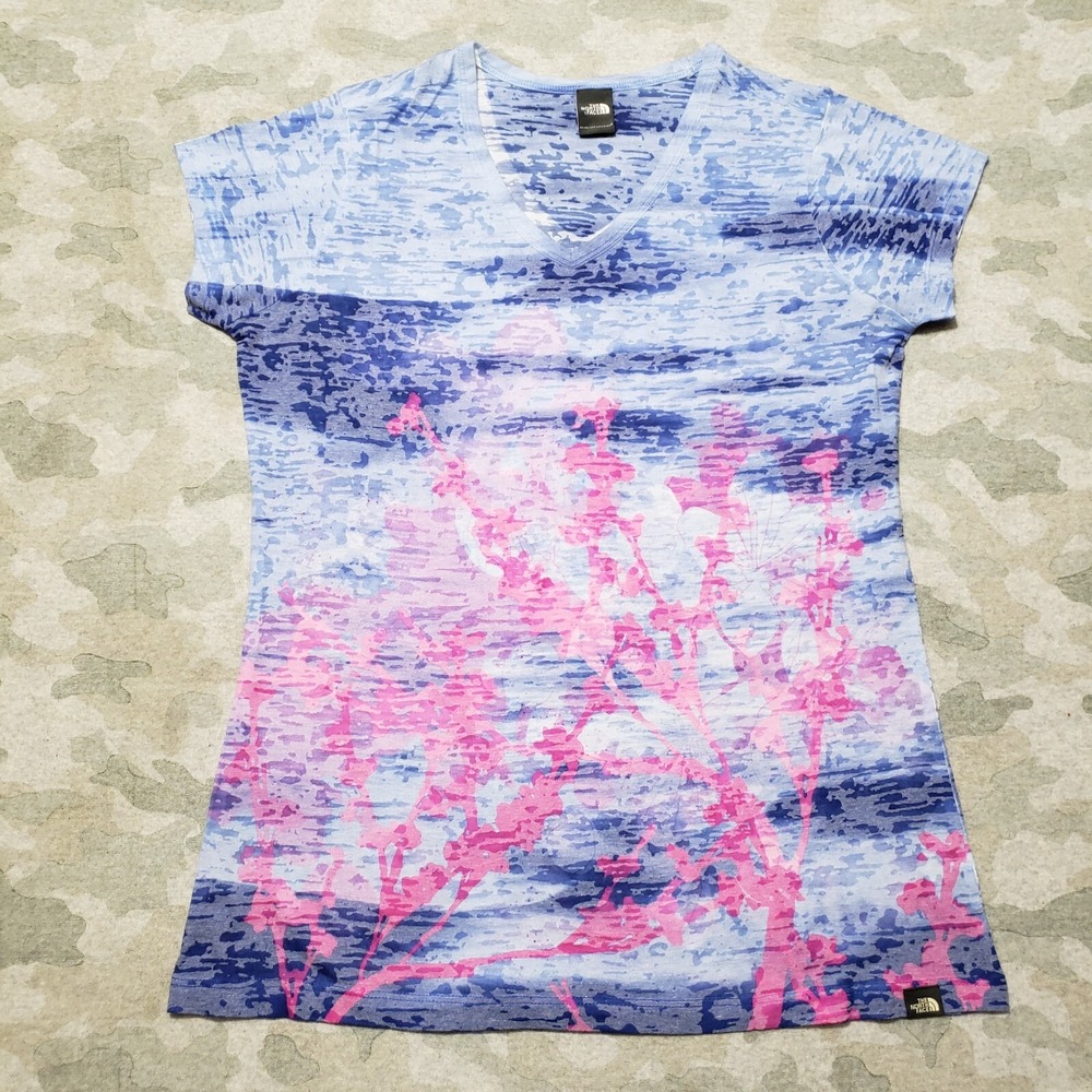 The North Face Top Womens Small Blue V-Neck Short Sleeve Outdoors
